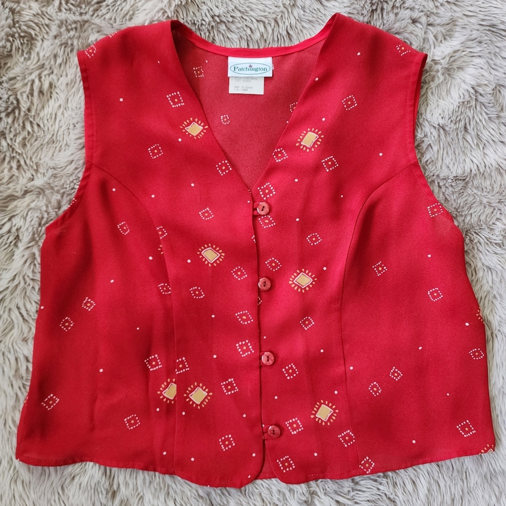 Red and Gold Crop Top Button down vintage